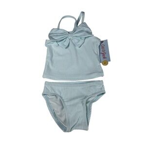 Cat & Jack Toddler Girls 2-Piece‎ Tankini Swim Set 12M UPF 50+ Turquoise & White
